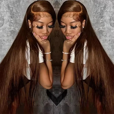 Bone Straight 13x6 Lace Frontal Wig 18-46 Inch 220 Density #4 Chocolate Brown HD Lace Front Brazilian Human Hair Wig For Women