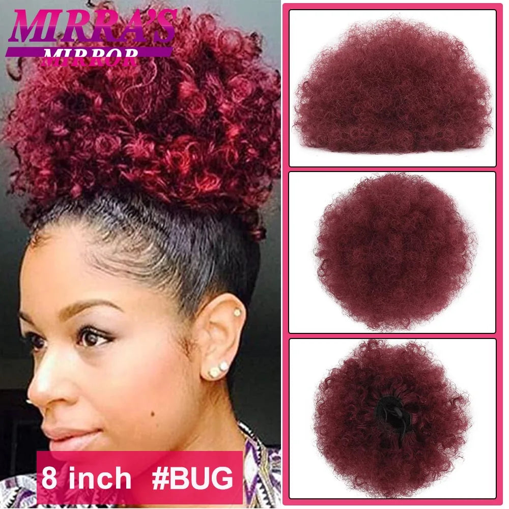 Synthetic Afro Puff Drawstring Ponytail Hair Bun 10 Inch Short Afro Kinkys Curly Afro Bun Extension Hairpieces Large Size