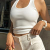 White Halter Sexy Backless Tank Tops for Women Streetwear 2024 Sleeveless Ribbed Knit Vest Top Cropped Feminino