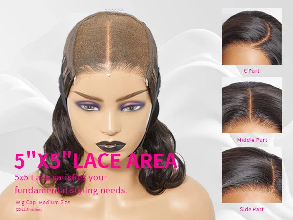 Salz-und-Pfeffer Loose Wave Lace Front Bob Perücke Echthaar Seitenscheitel 5x5 HD Verschluss Lace Perücke Ready To für schwarze Frauen