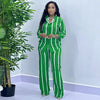 African Fashion Stripe Two Piece Set Women Summer Casual Button Long Sleeved Shirt Wide Leg Pants Two Piece Set Women