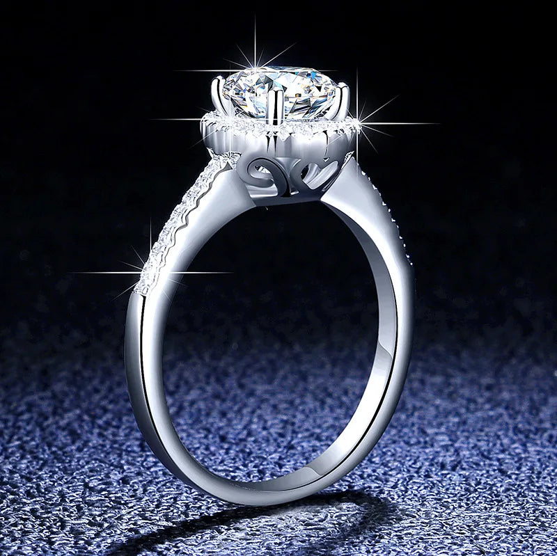 100% Moissanite Rings 1CT 2CT 3CT Brilliant Diamond Halo Engagement Rings For Women Girls Promise Gift Sterling Silver Jewelry