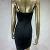 2024 Neues schwarzes Bandagenkleid Damen elastisch Kristall Spaghettiträger tiefer V-Ausschnitt Bodycon Mini Celebrity Abend Club Party Kleider