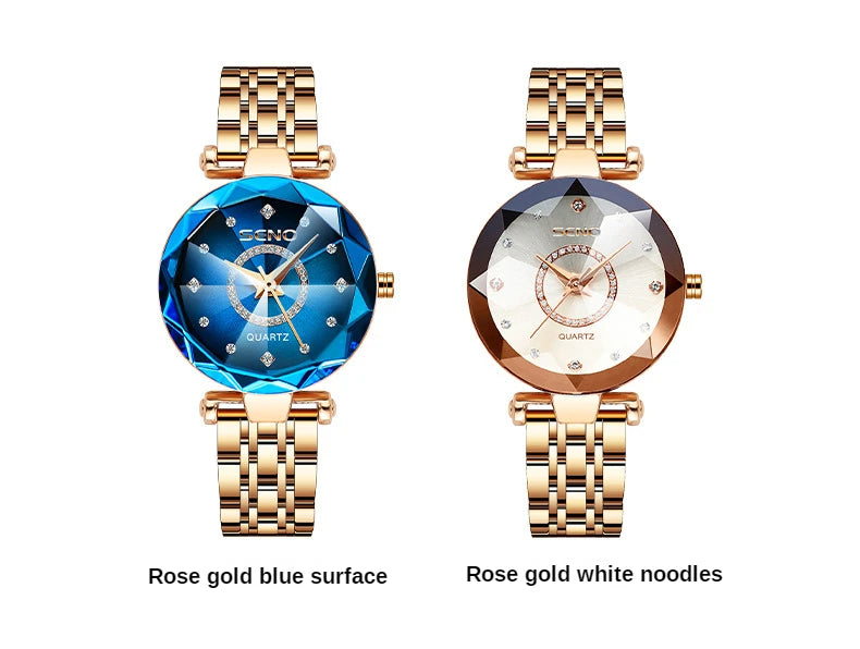 SENO Ocean Star Damen Kristalluhr 2024 Top-Marken Luxus Roségold Damen Armbanduhr für Damen Armbanduhr Relogio Feminino