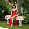 Exquisite Sexy Red Beading Tassel V Neck Side Slit Prom Dress Glittering Sequins Crystal Luxury Prom Wedding Party Gowns