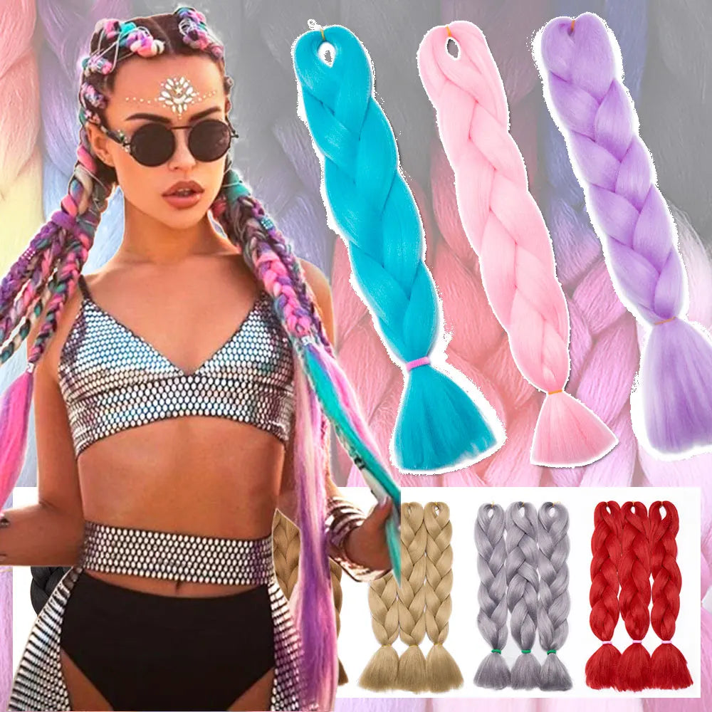 S-noilite Box Braiding Haar vorgedehnt Ombre Jumbo Braids Synthetisches Flechthaar Rot Pink Blau Grau 24 Zoll Haarverlängerungen