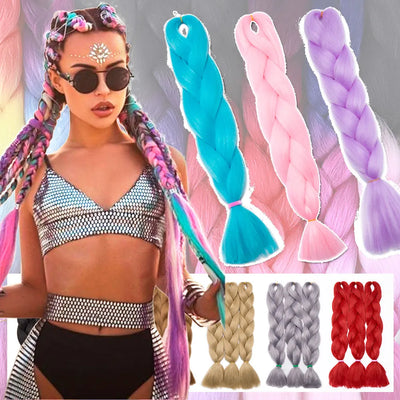 S-noilite Box Braiding Haar vorgedehnt Ombre Jumbo Braids Synthetisches Flechthaar Rot Pink Blau Grau 24 Zoll Haarverlängerungen