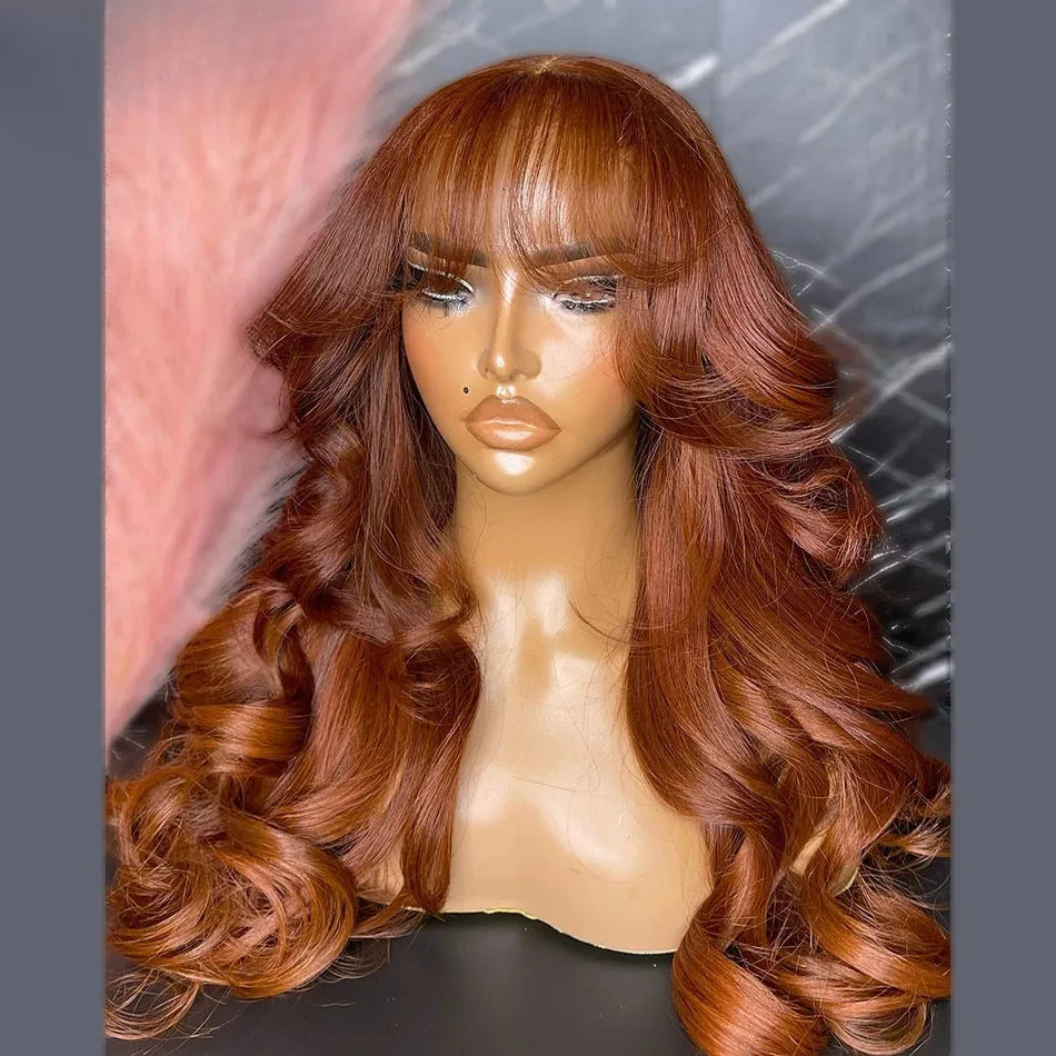 Honey Caramel Ombre Wig Layered Straight Lace Front Wig With Bangs Honey Blonde 13x4 HD Lace Wig Clearance Synthetic For Women
