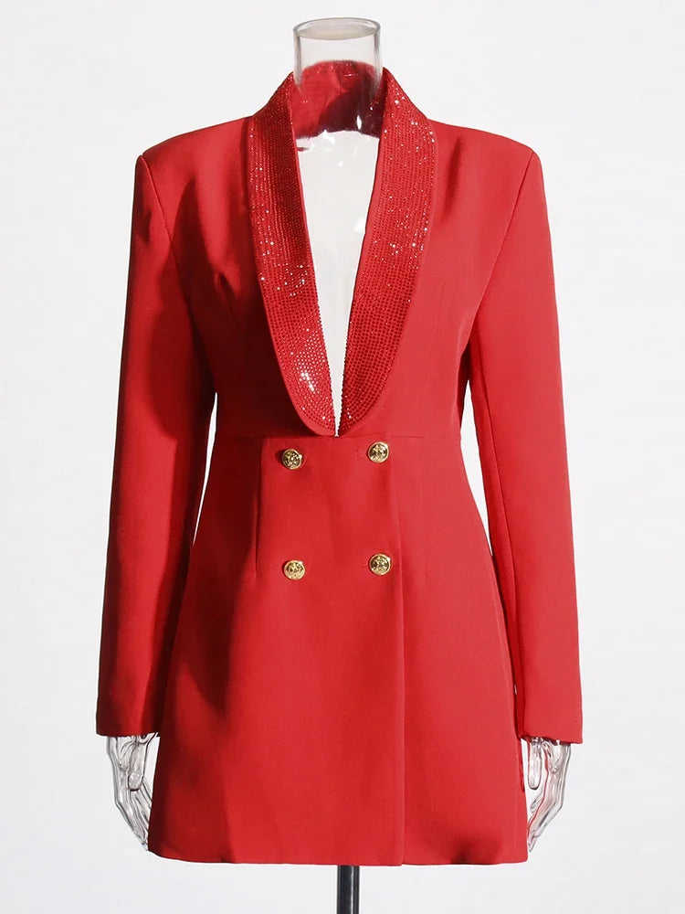TWOTWINSTYLE Solider Blazer mit Aushöhlungen für Damen, Schalkragen, Langarm-Tunika, gespleißter Knopf, Temperament-Blazer Weiblich KJA501707