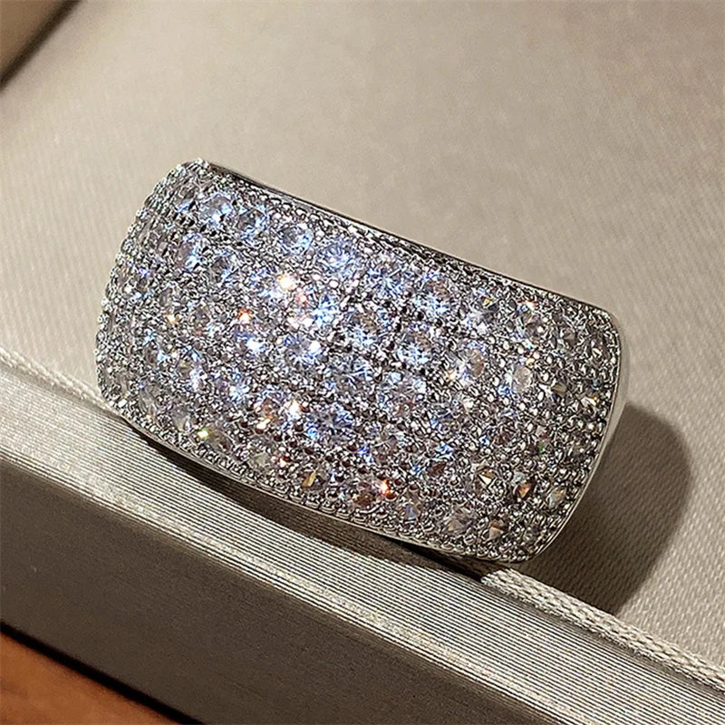 Huitan Micro Paved 5 Lines CZ Ring for Women Bling Bling Fashion Luxury Female Ring Party Engagement Wedding Bands Jewelry Hot