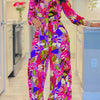 Fashion Printed Shirt Long Sleeve Women's Suit Spring Autumn Fashion Lace Up Tops Slim Elegant Female Straight Pants 2 Piece Set