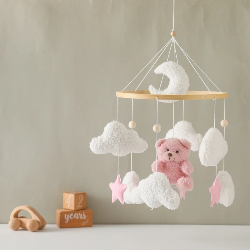 Baby-Kinderbett-Mobile-Rassel-Spielzeug 0-12 Monate Säugling Weicher Filz Teddy Samt Rosa Bär Bettglocke Hängendes Spielzeug Halterung Babybett Mädchen Spielzeug