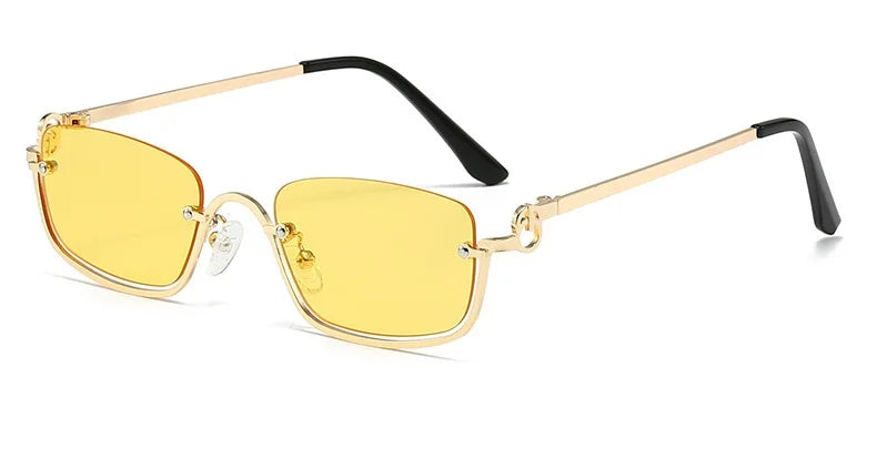 Halbrahmen Eckige Sonnenbrille für Damen Luxusmarke Kleine Metall Retro Rechteckige Schwarze Sonnenbrille Damen Mode Brille