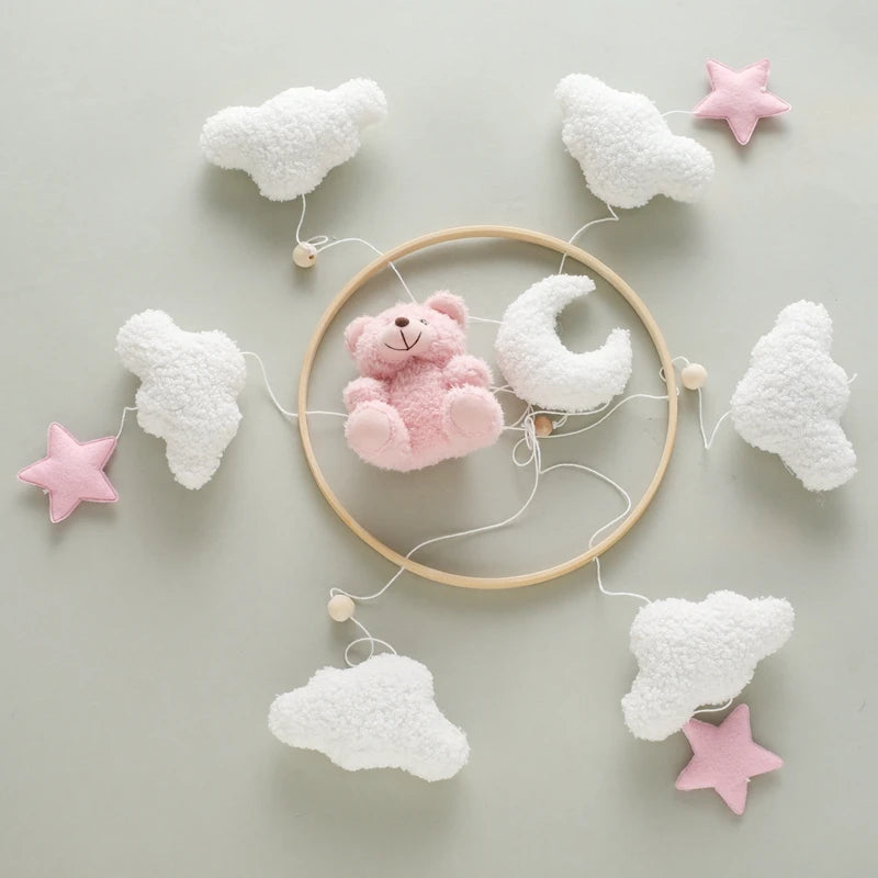 Baby-Kinderbett-Mobile-Rassel-Spielzeug 0-12 Monate Säugling Weicher Filz Teddy Samt Rosa Bär Bettglocke Hängendes Spielzeug Halterung Babybett Mädchen Spielzeug
