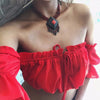 Crop tops women 2024 summer lantern sleeve sexy strapless beach tops plus size red black white ruched crop top