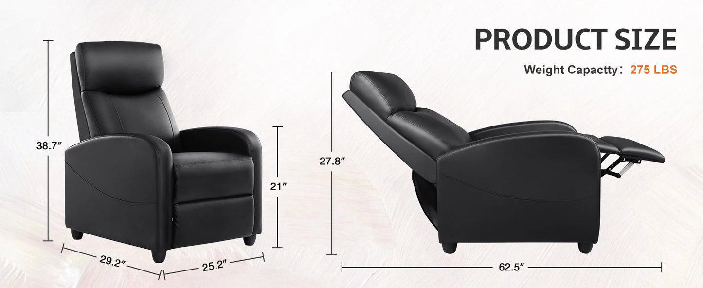 JHK Recliner Chair Massage Sofa Fabric Theater Lumbar Support Adjustable Modern Padded Seat Backrest Living Room Home Grey