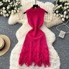 Chic Elastic Knit tassel O Neck Women Elegant Korean Fashion Vestidos Summer A-line Wrap mini dress