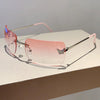 Y2K Luxusmarken Designer Randlose Quadratische Sonnenbrille Damen Für Weibliche Trendige Sonnenbrille Diamant Schmetterling Rosa Punk Shades UV400