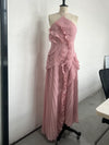 Chic pleated halter neck long vacation dress high quality purple strapless Lotus Edge Maxi Dress 2026 New Lady Vacation Gowns