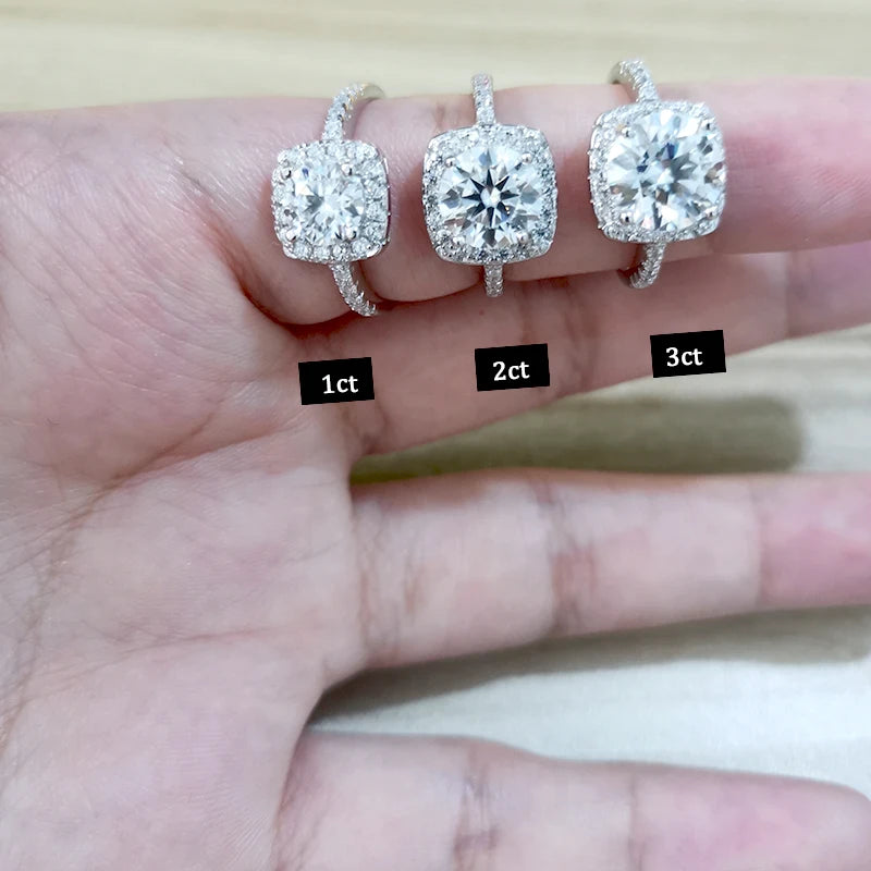 100% Moissanite Rings 1CT 2CT 3CT Brilliant Diamond Halo Engagement Rings For Women Girls Promise Gift Sterling Silver Jewelry