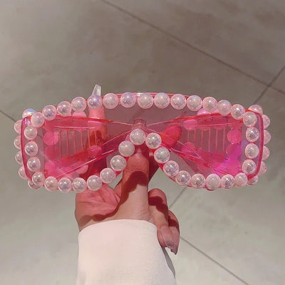 KAMMPT Damen Schicke Perlen Wickel-Sonnenbrille Stilvolle Bonbonfarben-Deko-Sonnenbrille Original Markendesign Reiseurlaubs-Brille
