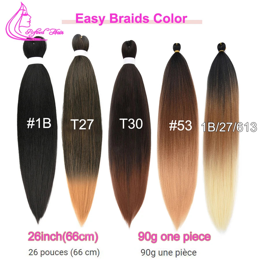 Refined Hair Pre stretched EZ Braid Synthetic Ombre Brown Light Brown Braids Extensions Senegal Twist Yaki Straight Crochet Hair