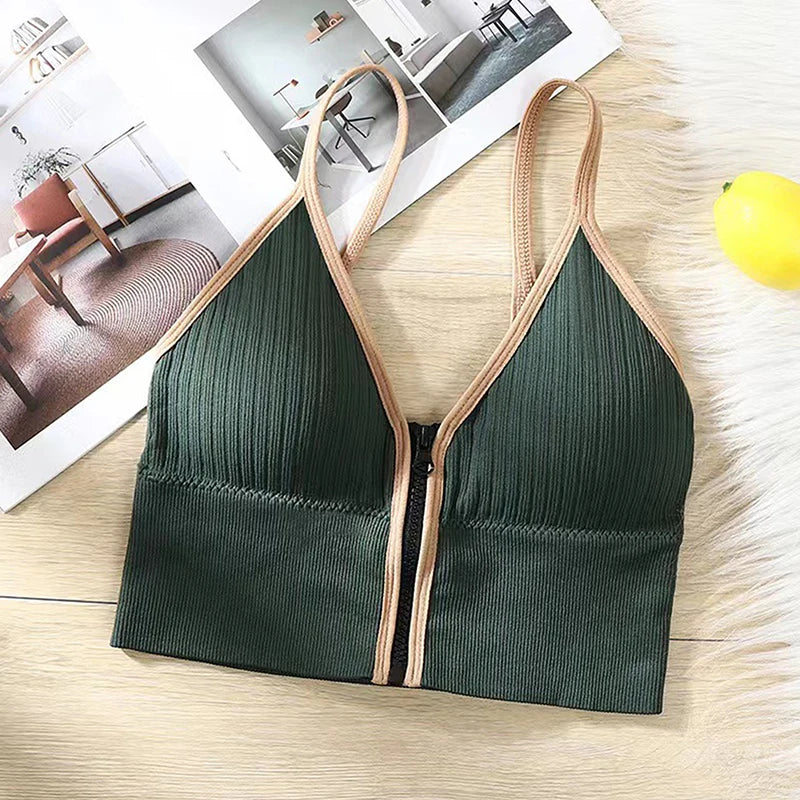 Sexy Seamless Bras For Women Padded Underwear Backless Bralette Sleep Top Camis Wireless Fitness Zipper Bra Lingerie