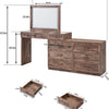 69" B rustikale Schlafzimmerkommode aus Holz mit Glasplatte, 9 großen Schubladen, 3 farbigen Leuchten und 30" HD-LED-Spiegel