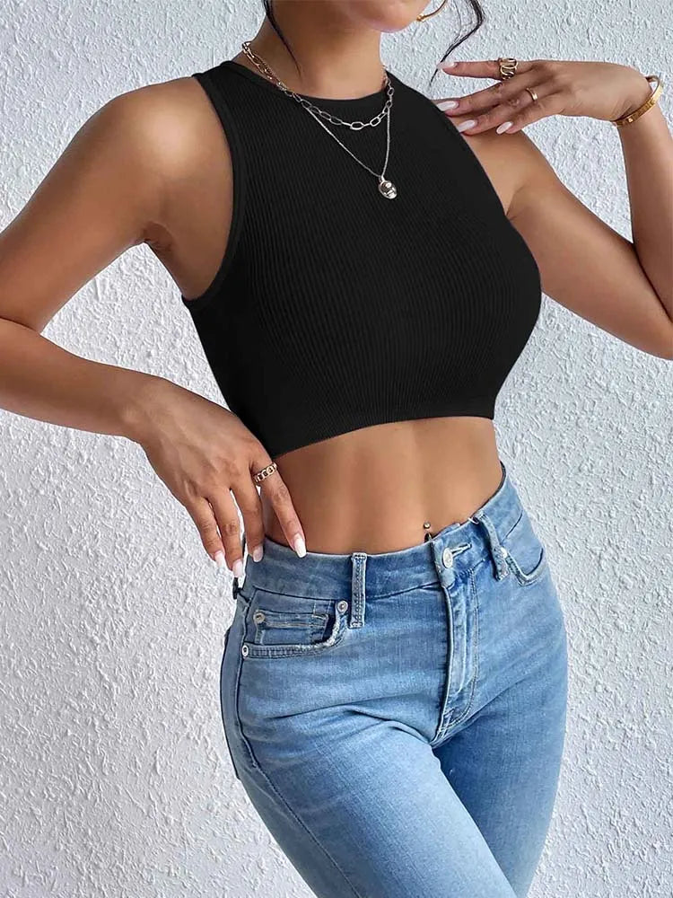 Women's Solid Ribbed Crop Tank Top Casual Sleeveless Basic Summer Top Comfortable Fit Fashionable Trendy