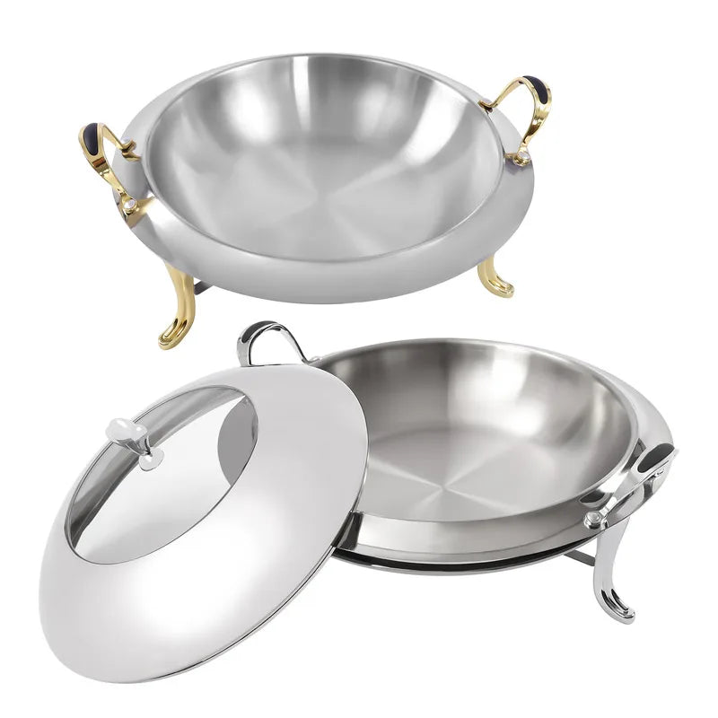 Speisenwärmer aus Edelstahl, rund, langlebiger Rahmen mit Deckel, Brennstoffhalter, Kochgeschirr-Set