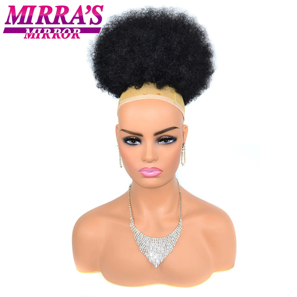 Synthetic Afro Puff Drawstring Ponytail Hair Bun 10 Inch Short Afro Kinkys Curly Afro Bun Extension Hairpieces Large Size