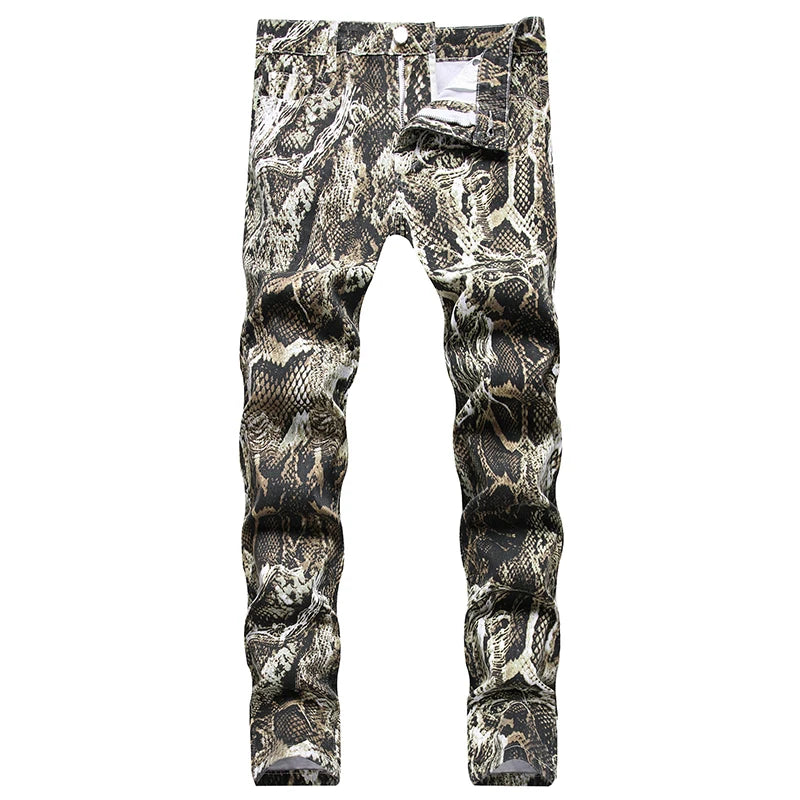 2023 New  Casual Mens Cotton Jeans Elastic Slim Skinny White Camouflage Printing Jeans Male Thin Denim Pants Vaqueros Hombre
