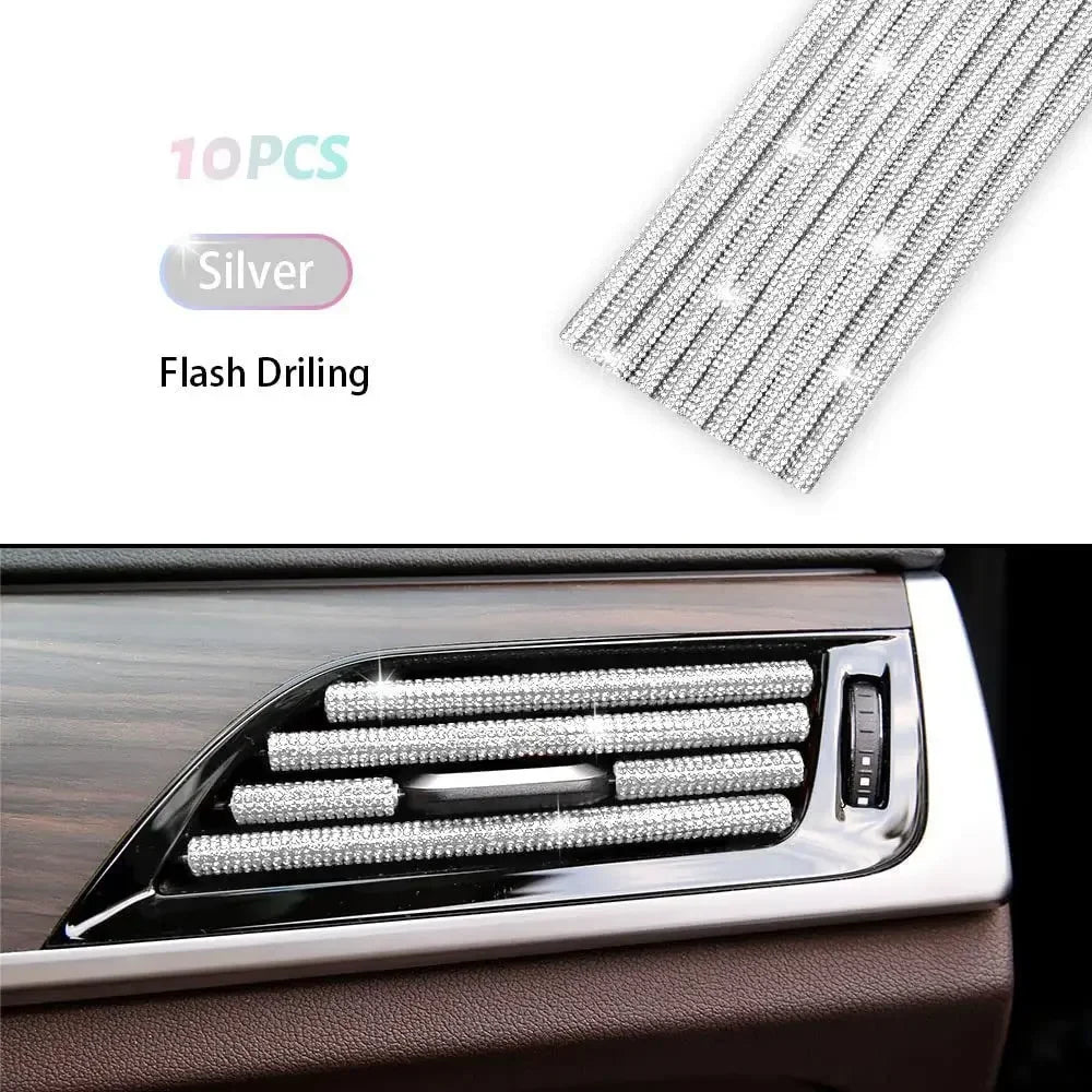 10 Stücke Diamant Auto Klimaanlage Outlet Streifen Bohrer U Form Strass Clip Dekoration Glänzende Kristall Trim Streifen Auto Zubehör
