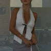 Sweet Tank Tops Women White Knit Deep V Neck Sexy 2025 Summer Ladies Soft Slim Crop Tops Female Off Shoulder Vintage Solid Vest