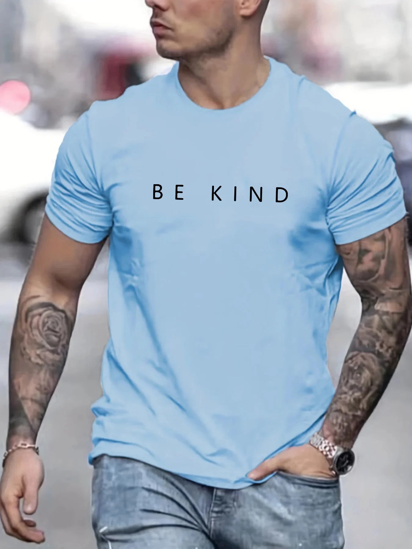 Men's Summer Loose Fit  100 Cotton be Kind Print T-shirt Tops O-neck Pactwork Casual T shirts for Men New