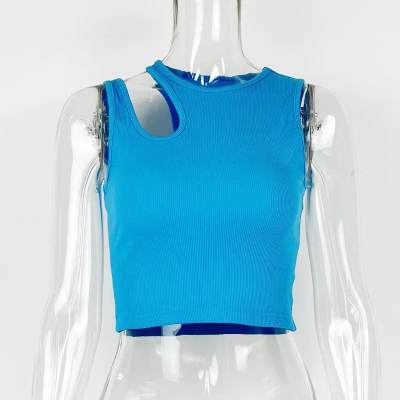 Sexy Rib-knit Tank Top for Women Summer Solid O-neck Sleeveless Crop Tops Street Vintage Korean Fashion Shirt Vest Y2K Clothes
