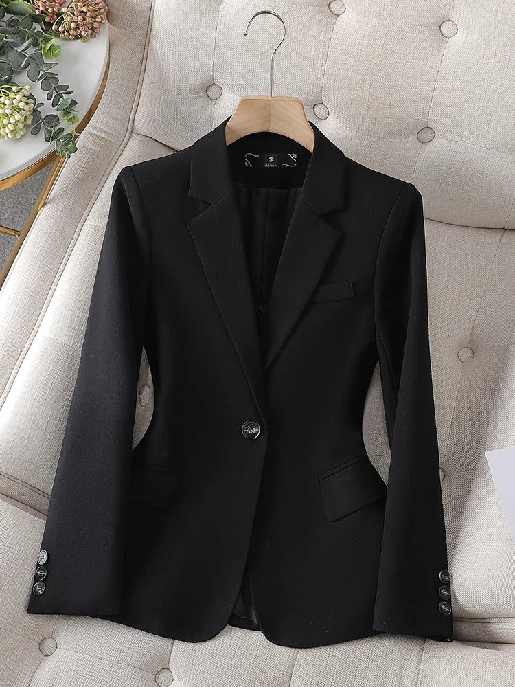 Fashion Women Casual Blazer Ladies Pink Black Blue Coffee Long Sleeve Single Button Female Jacket For Autumn Winter