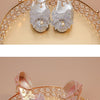 Girls Leather Shoes High Heeled for Wedding Party Glitter Rhinestone with Bow-knot Kids Dress High Heels Pendant Bling Sparkling