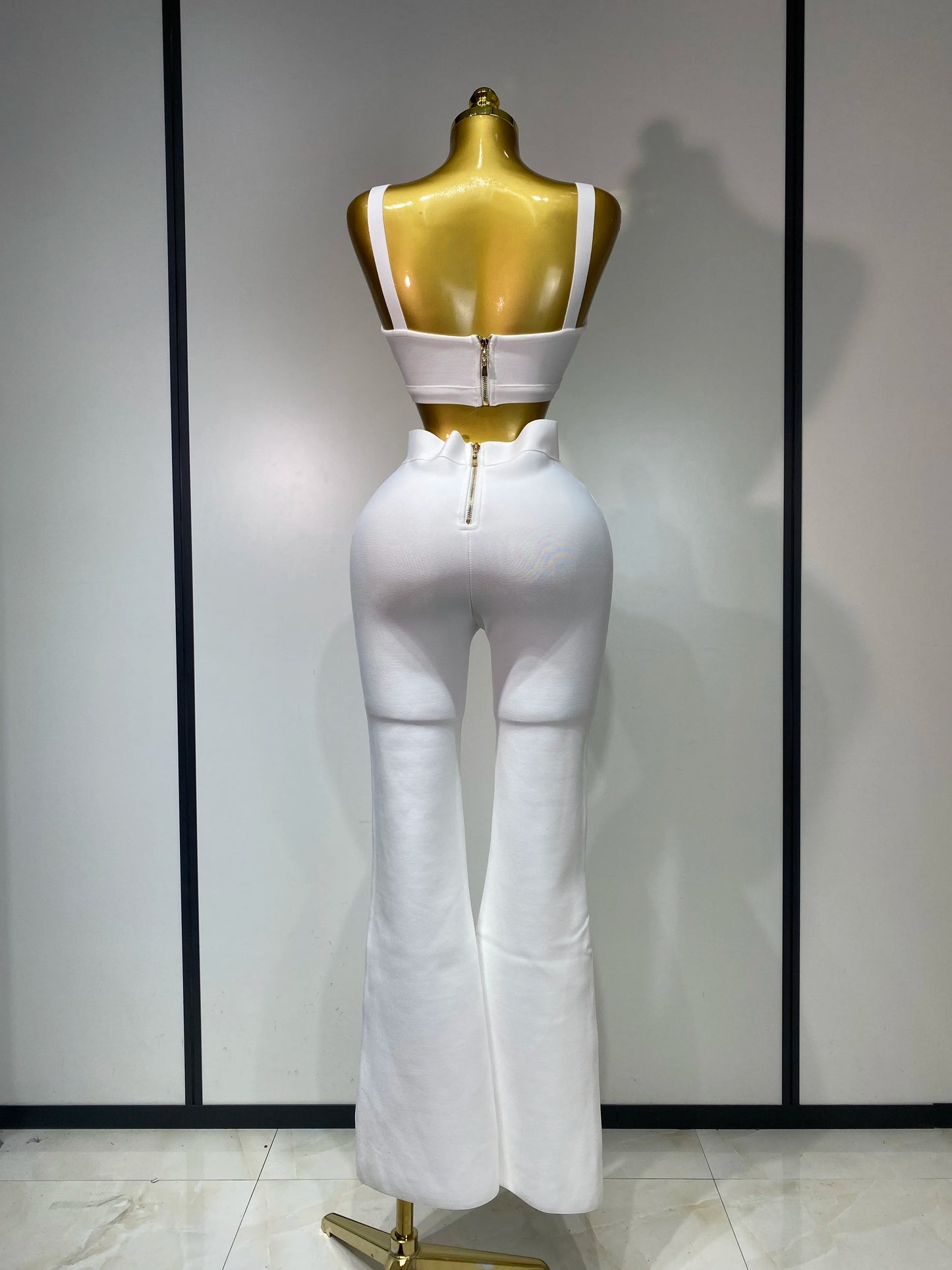 Damen Sexy Bandage Crop Top Hosen-Set Abendparty Club Luxus Geburtstag High Street Mode Elegant Luxus Geburtstags-Outfit