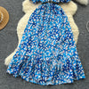Sommer Plissiert Damen Knopfkleider Lässige Strandurlaub Kurzarm V-Ausschnitt Damen Midikleid Böhmische Mujer Vestidos