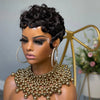 Lockige Pixie-Cut-Perücken, kurze Echthaarperücke für schwarze Frauen, natürliche schwarze gewellte Bob-Perücke, glueless, Remy-Haar, komplett maschinell gefertigte Perücke