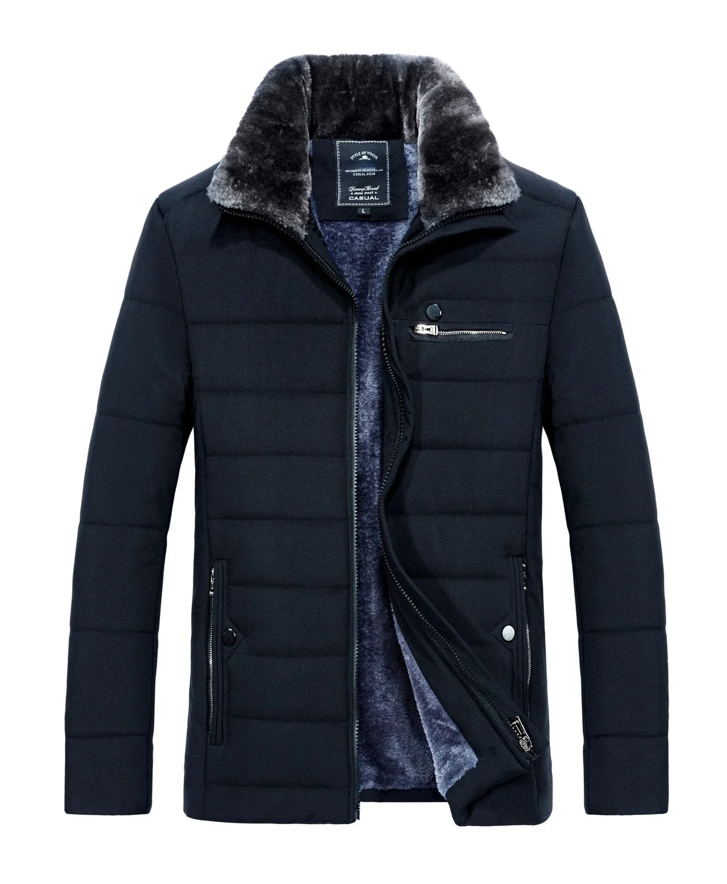 Men's Warm Jacket Winter Parka Fur Collar Windbreaker Cotton Padded Anorak Thick Black Coat Male Casual Autumn Fleece Jacket Men