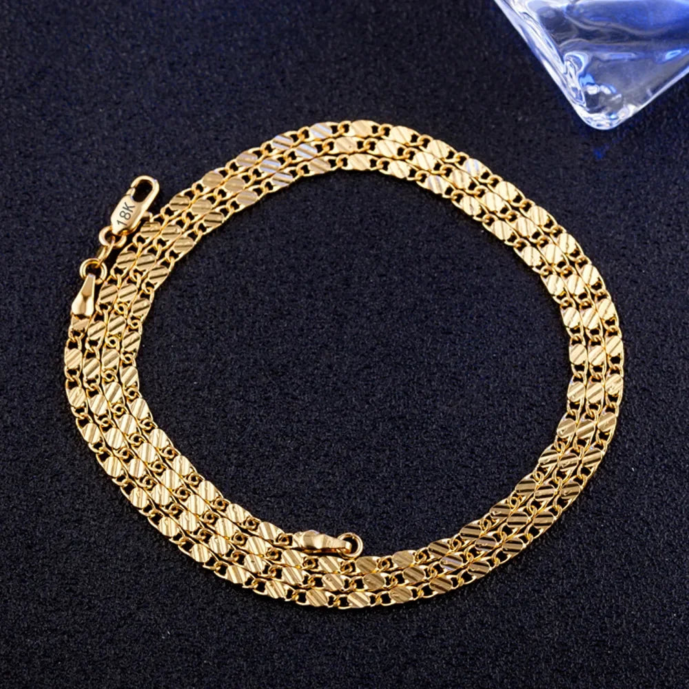 Modische 18K Gold Halskette 2MM 16/18/20/22/24/26/28/30 Zoll Seitenkette Halskette für Damen Herren Schmuck 925 Silber Halskette