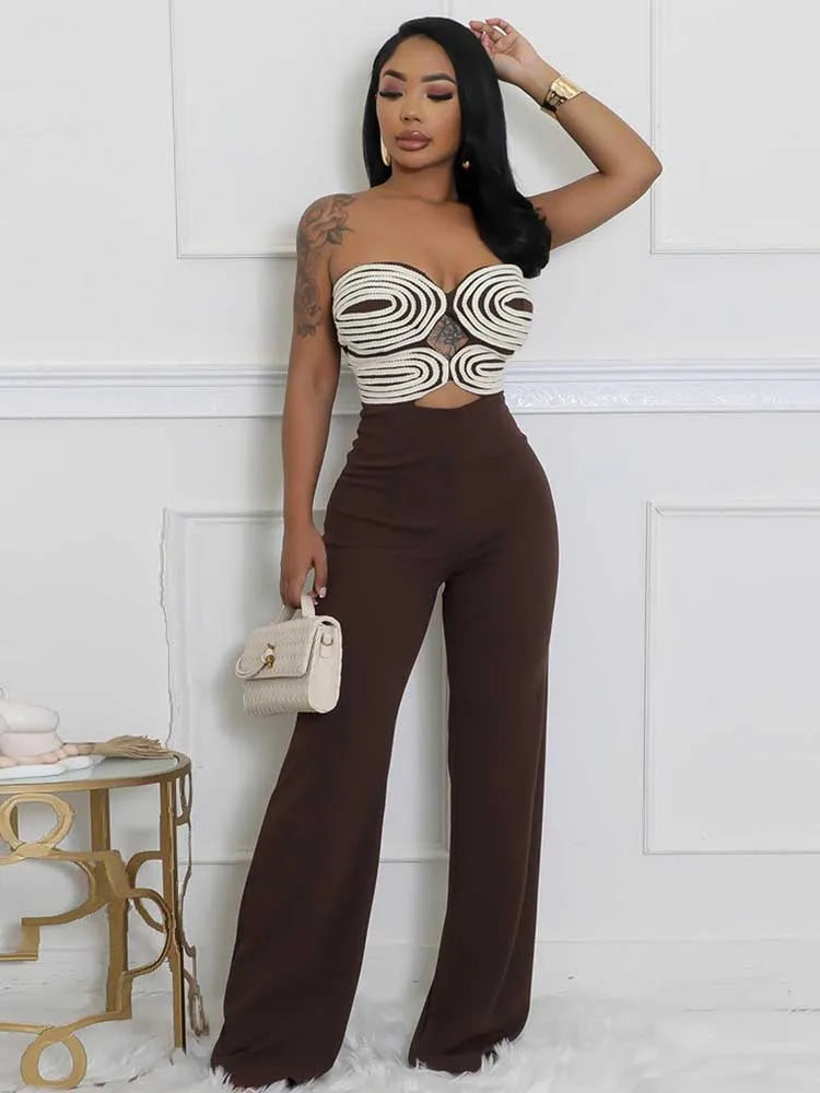 Damen Sommer Trägerloser Jumpsuit Sexy Einteiler Outfits Cut Out Taille Party Jumpsuit Kleidung Damen Langer Rückenfreier Overall