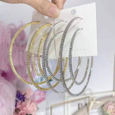 30-80mm Große Creolen für Damen Mädchen Kreis Kristall Strass Ohrringe Schwarz Gold Silber Farbe Runde Ohrringe Party Geschenk