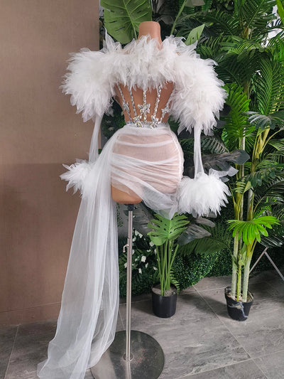 Weiß Lila Damen Sexy Trägerlos Mesh Rüschen 2-Teiler Bodycon Minikleid Durchsichtig Feiern Nachtclub Party Geburtstagskleid