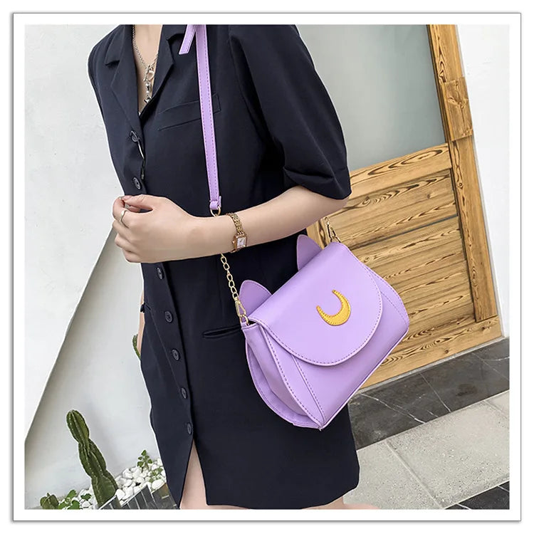 Summer Sailor Moon Ladies Handbag Black Luna Cat Shape Chain Shoulder Bag PU Leather Women Messenger Crossbody Small Bag Purses