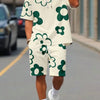 Fashion Men's Black and White Flower Graphic Print T-shirt Shorts 2-piece Set O-neck Short Sleeve Top Elastic Waist Shorts Set