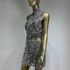 Sparkling Rhinestone Sexy Halter Backless Two-Pieces Set Birthday Evening Party Celebrate Stage Costume Nightclub Gown Dress