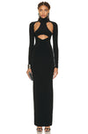 Damen Herbst Stretch-Bandage Aushöhlung Langarm Slim Maxi Schwarz Rückenfrei Bodycon Mode Clubs Celebrity Party Kleider
